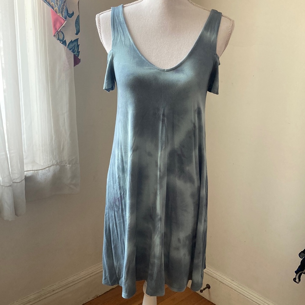 American Eagle Blue Tie Dye Cold Shoulder Dress